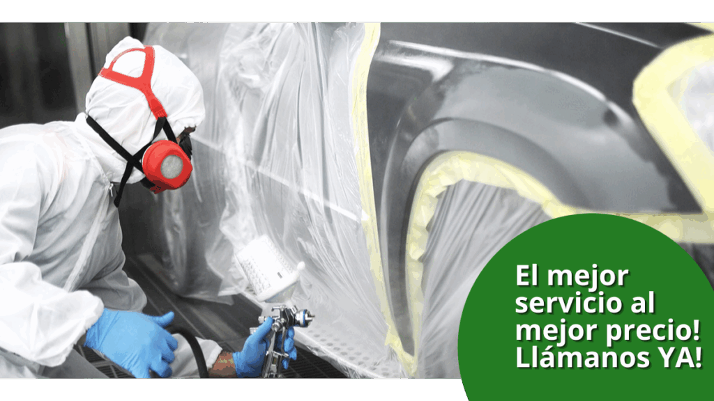 Técnico con traje y pistola pintando chapa del coche